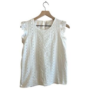 Kaktus White Eyelet Blouse, with flutter cap sleeves, S, Cottagecore Coastal